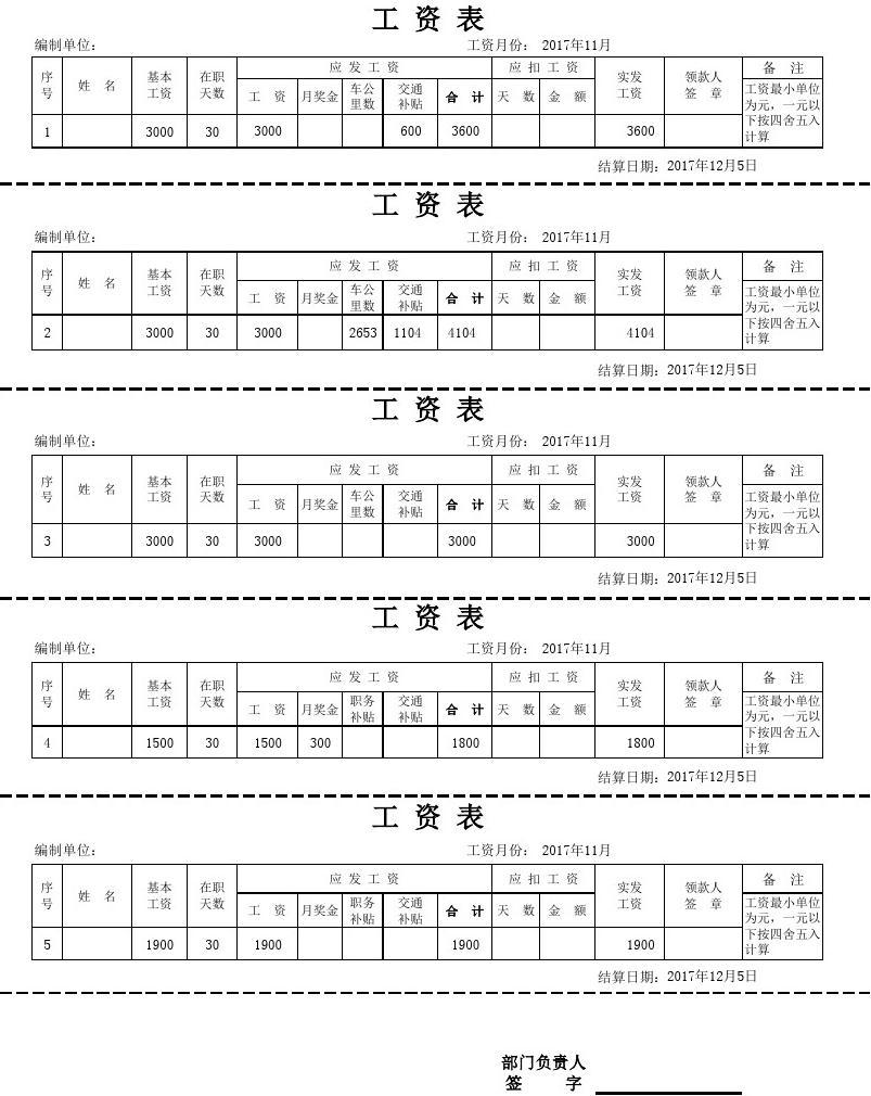 工资表格式免费下载